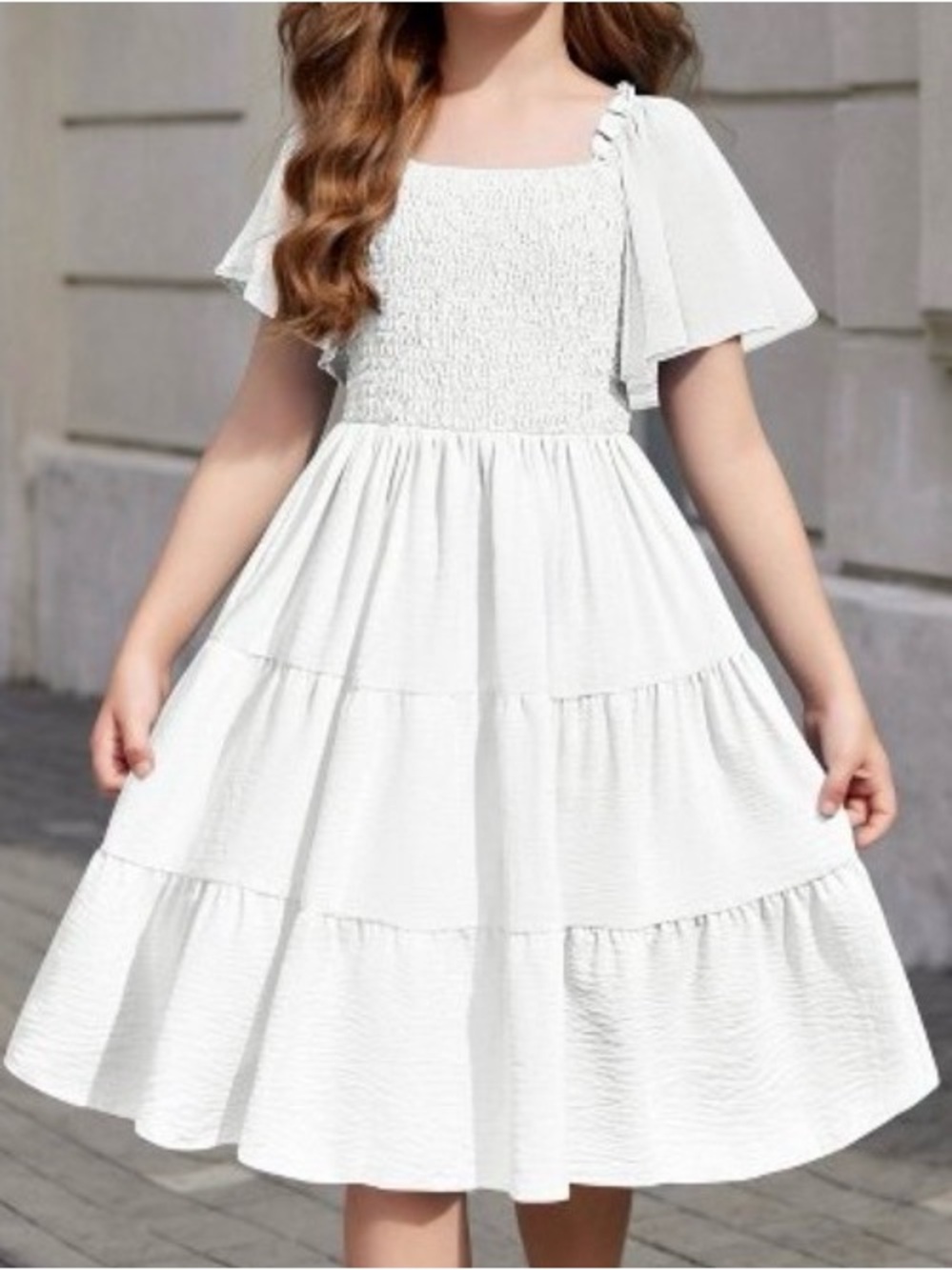 NWT Teen White Smocked Tiered Midi Dress
